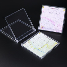厂家供应透明方形台历盒 连体翻盖塑料桌面课程表盒  3.5寸月历盒