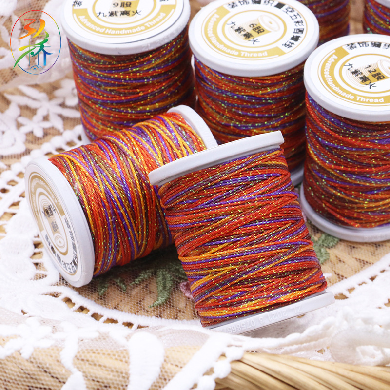 Nine Purple Flame Segment Dyed Starry Sky Wax Cord, 6/9/12-Strand Gradient Starry Sky Wax Braiding Thread for Fortune-Boosting Bracelets