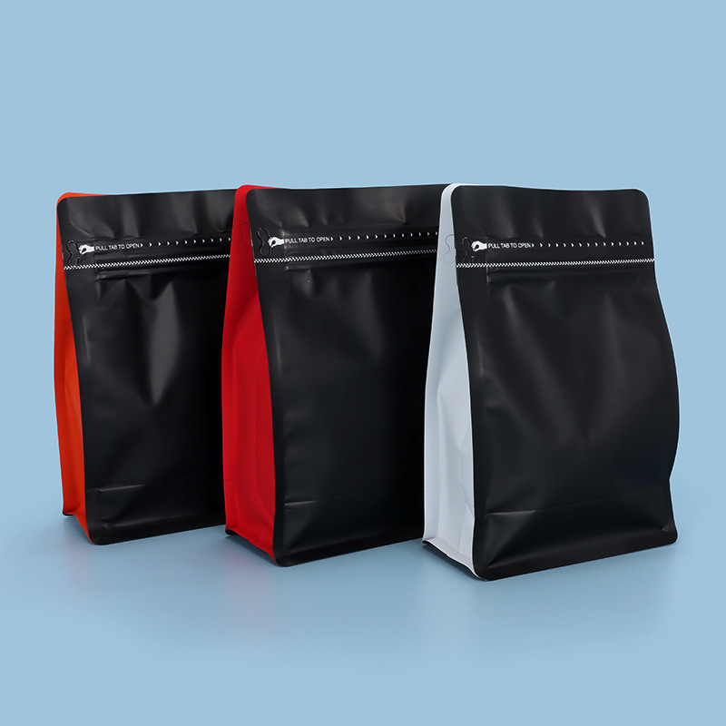 Spot bolsa de envasado de alimentos sellada de ocho lados válvula de gas de nuez cremallera lateral bolsa autovertical cremallera fácil de rasgar bolsa sellada de granos de café