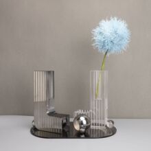 新中式L形插花花器水晶摆件 样板房茶几客厅玄关家居软装饰品花瓶