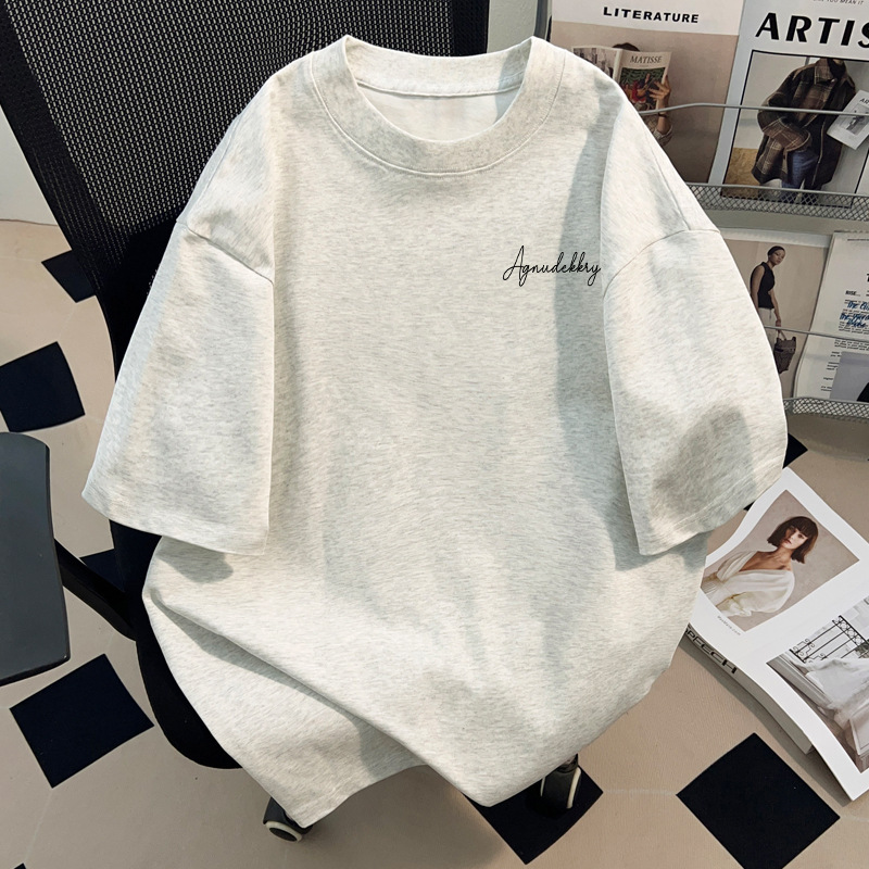 Available for Overseas Wholesale~ Heavyweight Pure Cotton Short-Sleeved T-Shirts for Men and Women in White and Gray, Summer 2026 New Style Tops, Couple Style
