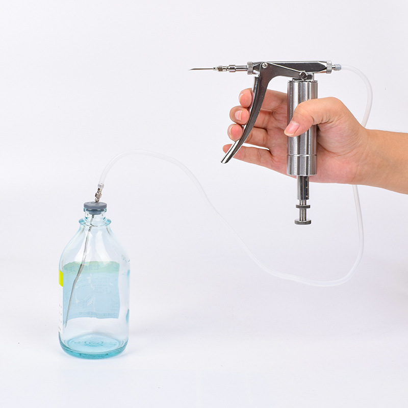 Dispositivo de inyección de vacuna continua para pato ganso pollo ajustable veterinario Dispositivo de inyección en serie pistola de acero inoxidable aguja de vacuna de pollo