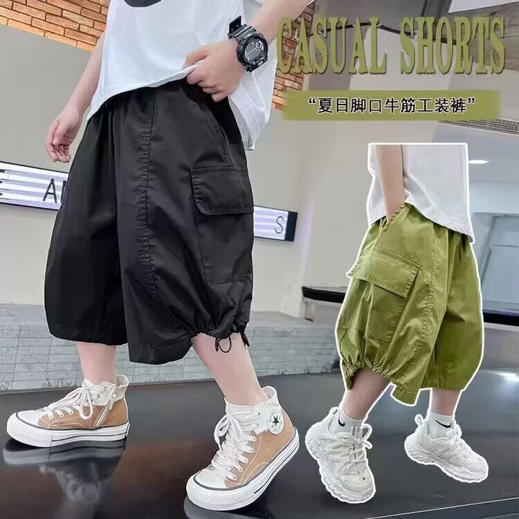 Boys' Shorts Summer Cargo Pants Breathable Thin 2025 New Stylish Children's Pants Summer Casual Wide-Leg Mid-Length Pants