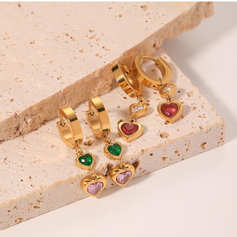 Daily Occasion 304 Stainless Steel Material Round, Square, Heart Shape, Rectangle Pattern PVD Coated 18K Gold Real Gold Plated Round Heart Shape 304 Stainless Steel Simple Style Waterproof Non Tarnish Drop Earrings