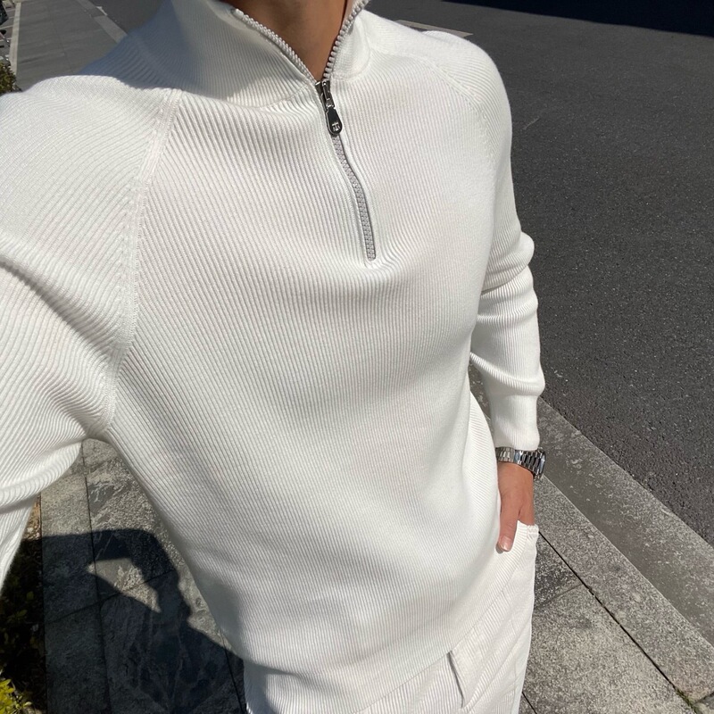 LUXURY Old Money BC English Ribbed Cotton 100% Knit Zipper Half Cardigan High-end Lightweight Solid Color Casual Top LUXURY Old Money BC English Ribbed Cotton 100% Knit Zipper Half Cardigan High-end Lightweight Solid Color Casual Top