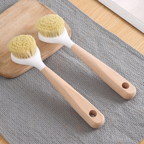 Stove pot brush household long-handled brush for washing dishes and pots special wooden handle brush kitchen descaling and oil cleaning artifact