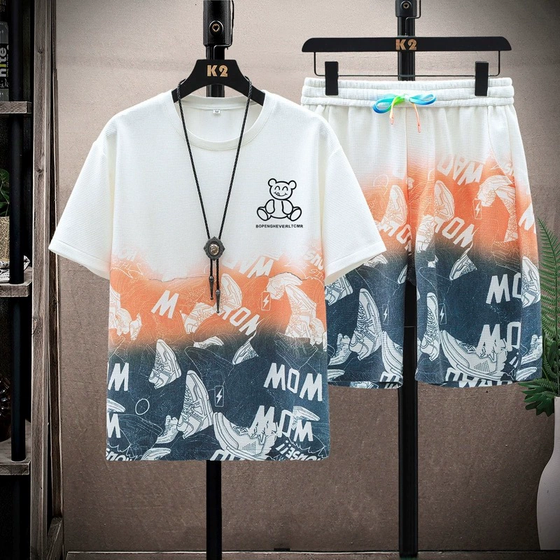 Короткий рукав повседневный набор мужской 2024 летние новые шорты два-три комплекта спортивный большой размер студенческий тренд оптом