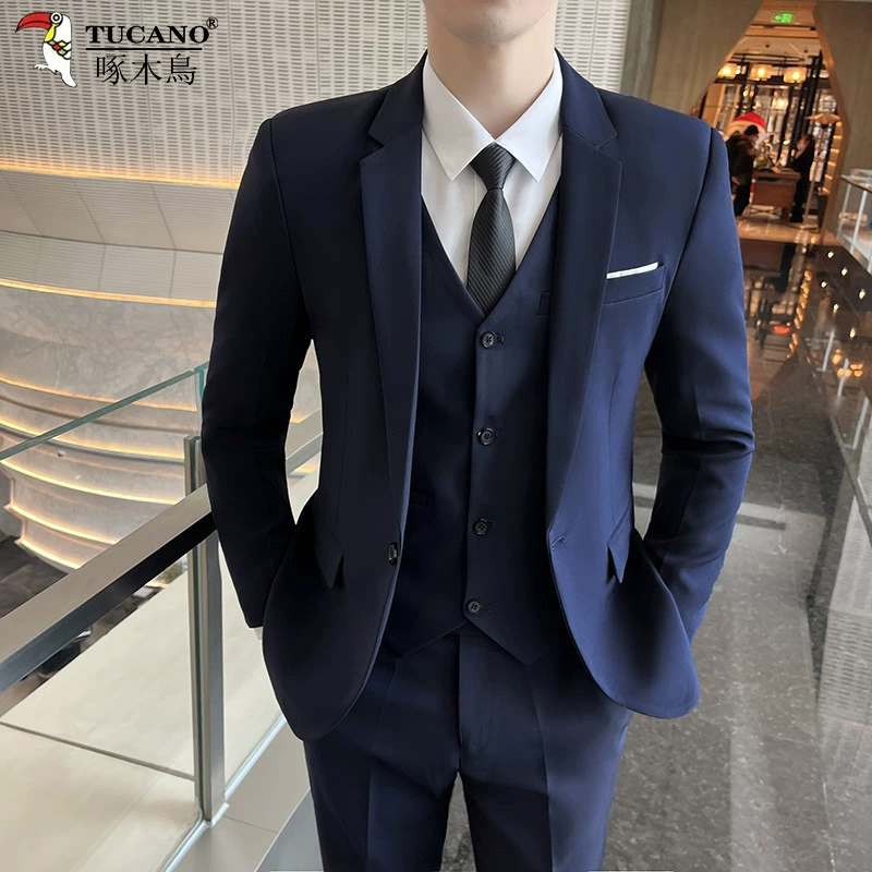 Классический мужской костюм набор, корейский slim fit, пиджак + брюки (черные), несколько конфигураций