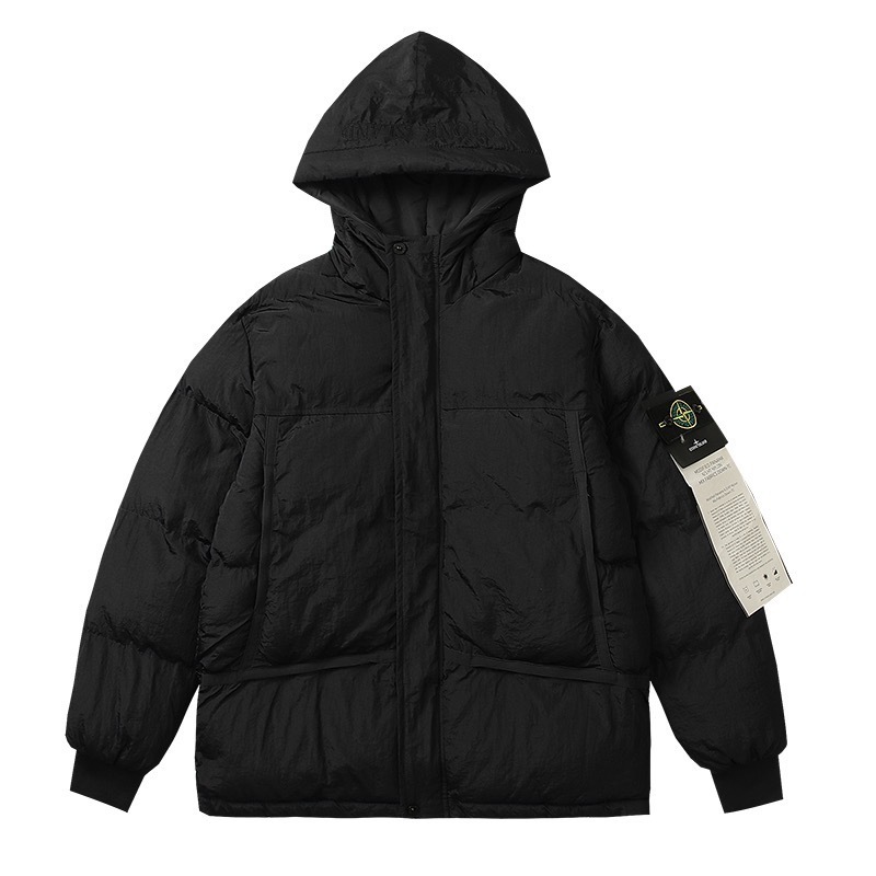 跨境石头潮牌罗盘金属色尼龙加厚棉服面包服拉链宽松百搭潮流外套|undefined