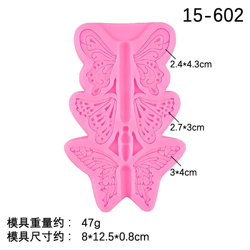 Pastel de mariposa de tres piezas de fondant, molde de decoración de chocolate, galletas de silicona, molde Pace seco, pegamento