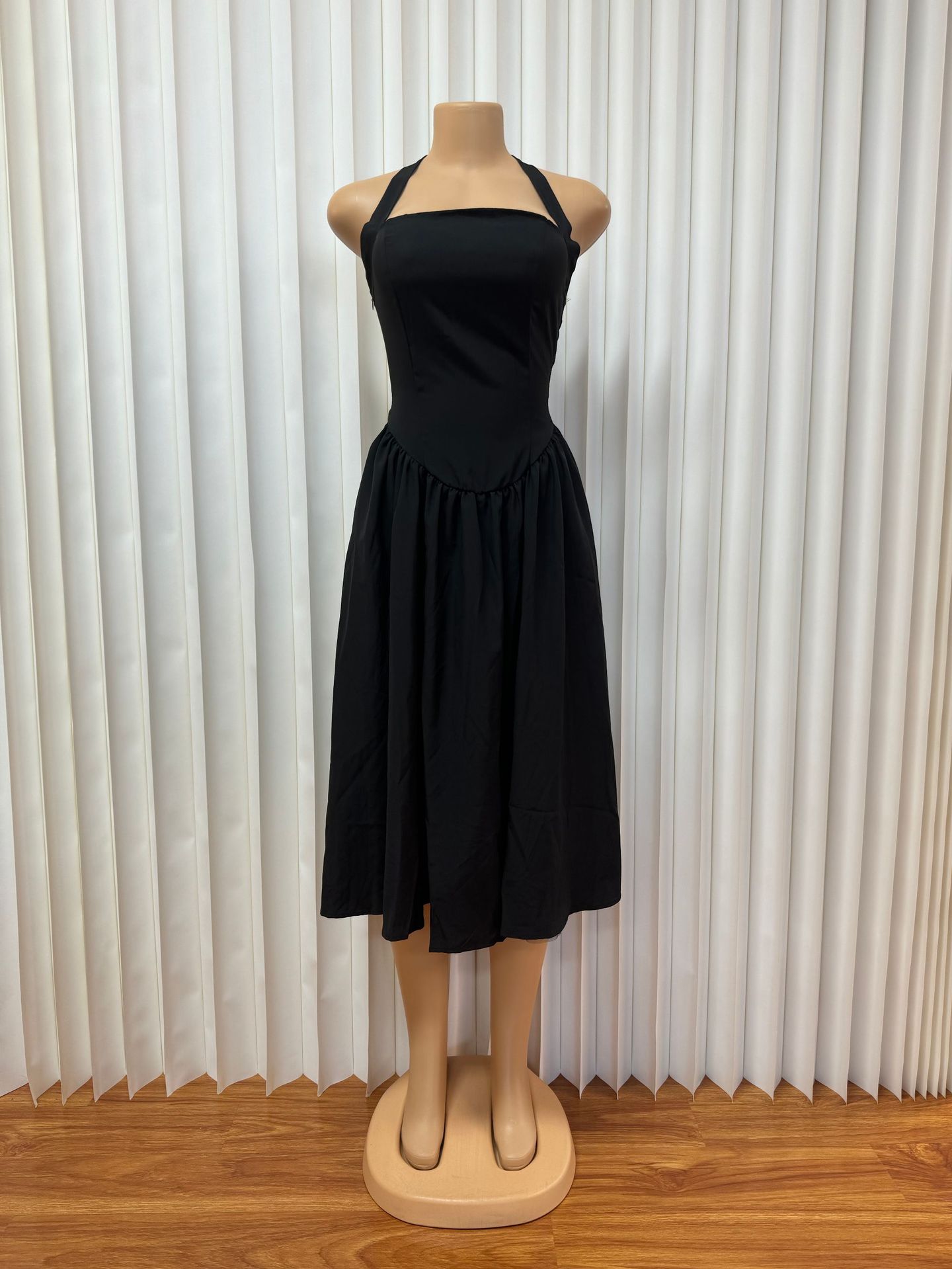 French Halter Neck Backless Dress Sexy Tie Up Midi Skirt Mesh Fabric Women's Clothing New_ecoleips.com
