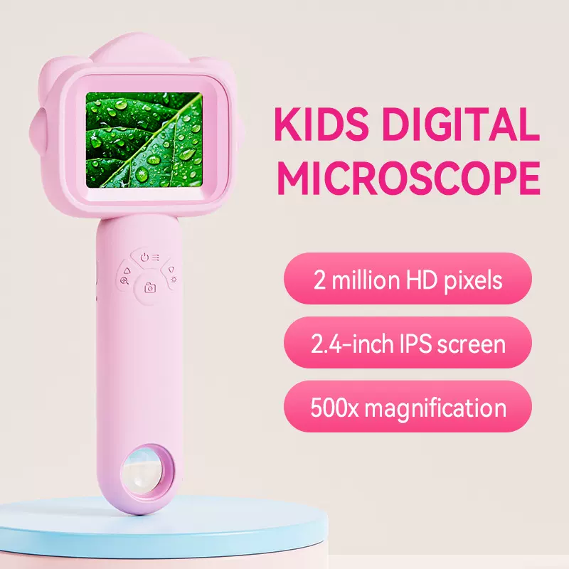 2.4寸IPS儿童放大显微镜卡通玩具昆虫植物观察拍摄便携手持显微镜