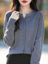 燙鑽圓領針織衫女開衫外套秋冬新款修身顯瘦羊毛打底毛衣開襟