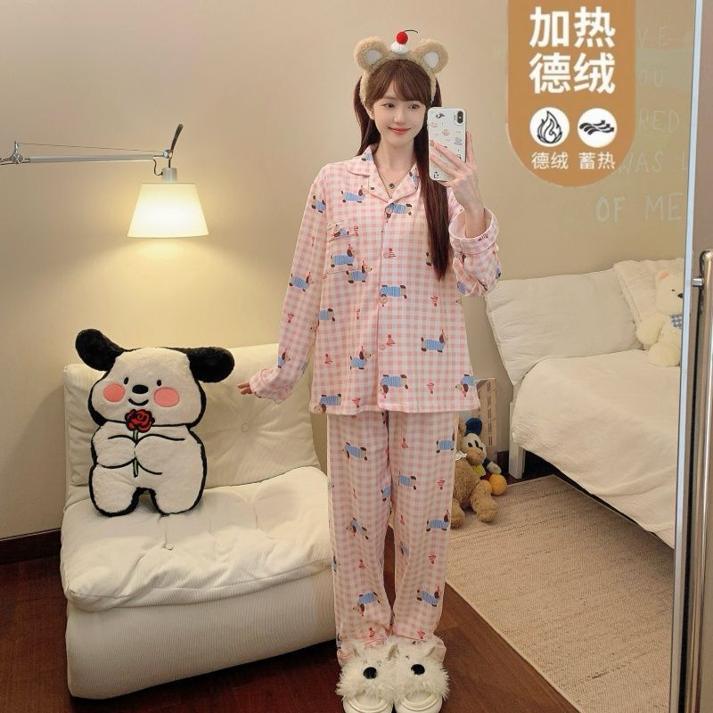 Al por mayor transfronterizo explosión de invierno de ternilla pijama caliente de manga larga de mujeres cardigans con la solapa ropa de hogar gruesa ropa exterior