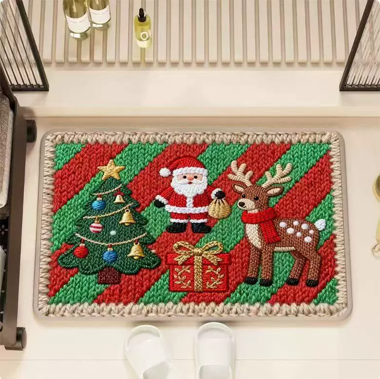 跨境圣诞节装饰地毯浴室防滑垫吸水地垫卫生间门口防脏易打理脚垫