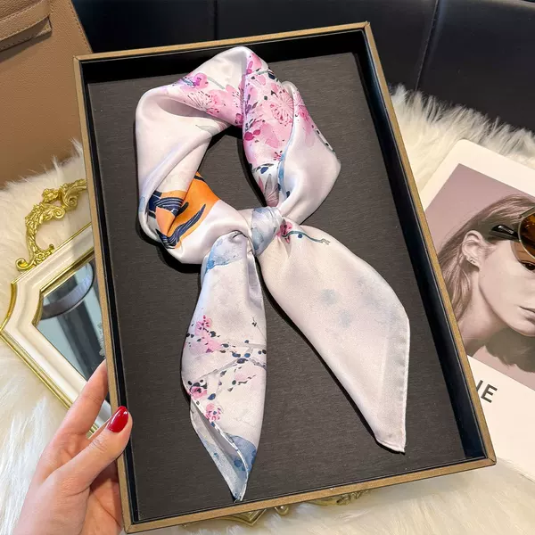 70cm silk scarf ladies cross-border new French elegant small floral printed scarf small square scarf with headscarf wholesale