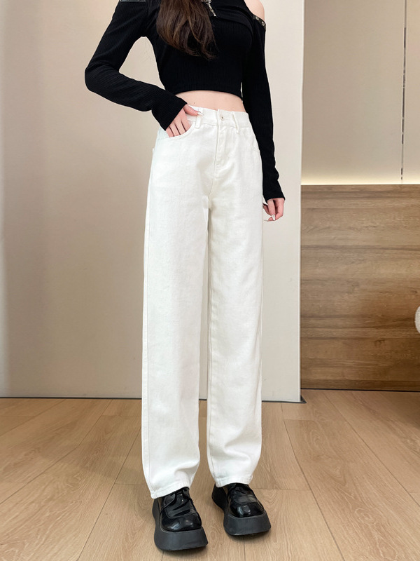 Quần jeans ống rộng dáng suông nữ kiểu retro tôn dáng — màu xanh nhạt