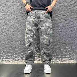 MANYTON美式高街迷彩休闲长裤子男款春秋季青少年宽松直筒工装裤