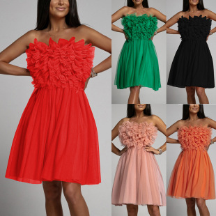 春夏女裝連衣裙新款 性感露背抹胸蓬蓬裙網紗禮服裙連衣裙SU2940