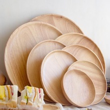 橡胶木盘子圆形日式餐盘家用餐厅托盘面包圆盘茶盘实木碟子小托盘