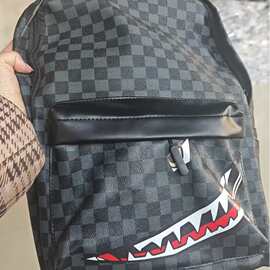 双肩包男潮牌欧美时尚格子旅行背包潮流百搭男生书包电脑包