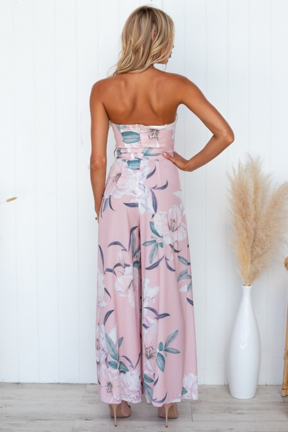 summer floral print wrapped chest lace-up slit jumpsuit NSCXY121646