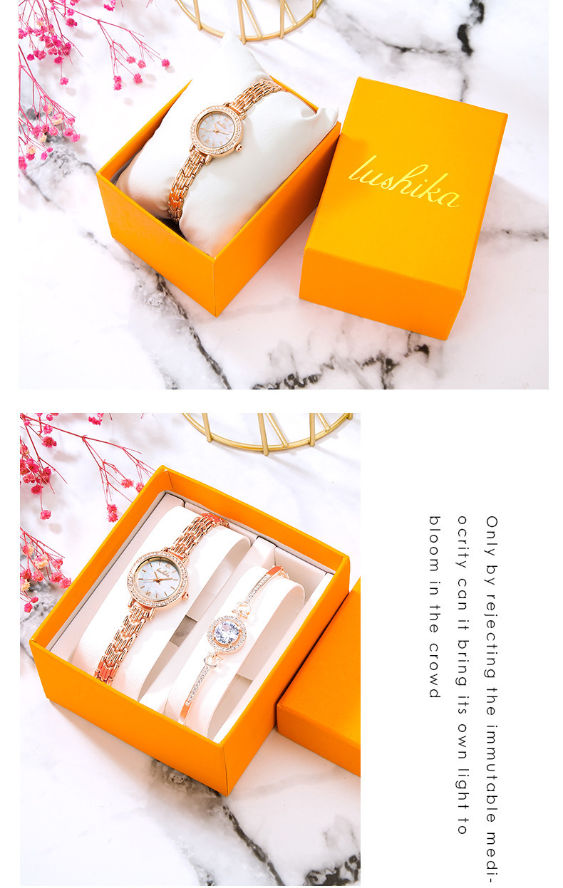 Eladó női karóra, népszerű kvarc kis arany óra ajándékdoboz szett, niche divatos gyémánt berakásos óra_voghion.com