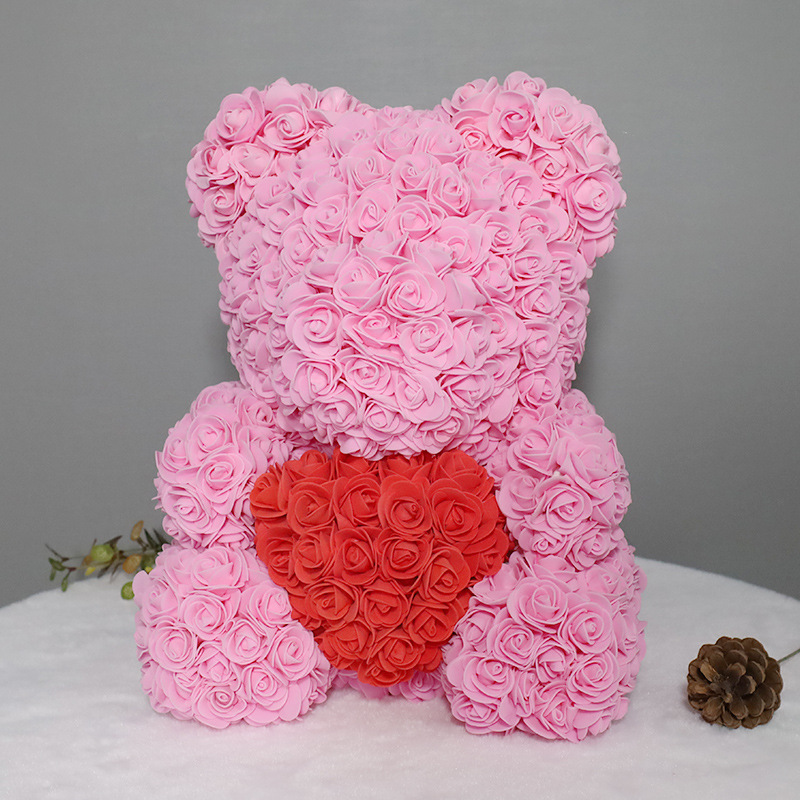 Oso de Rosas Artificiales Transfronterizo, Regalo de Cumpleaños, Regalo del Día de San Valentín Chino, Oso de Flores de PE Hecho a Mano, Producto Terminado