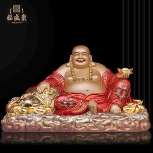 Bronze Laughing Buddha Wide Body Maitreya Buddha Statue for Home Worship Taiwan Bronze Gilded Future Buddha Maitreya Buddha with Cloth Bag