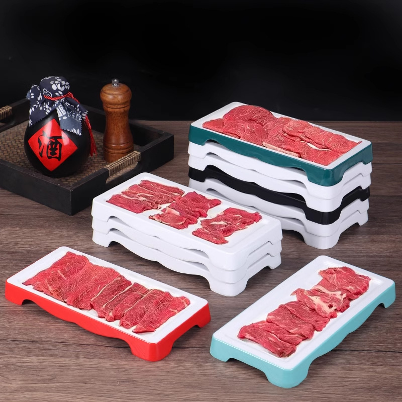 Platos de melamina de carne asada red roja de carne plana tienda de olla caliente comercial de carne de res Chaoshan especial plato rectangular superposición
