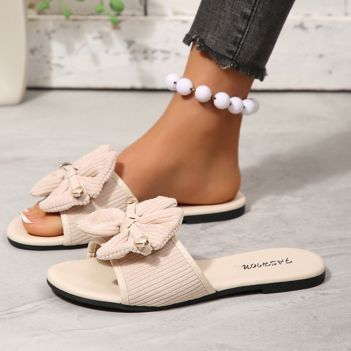 Sandalias Planas con Flor Decorativa de Cuero Sintético y Plástico, Cómodo, para Uso Casual