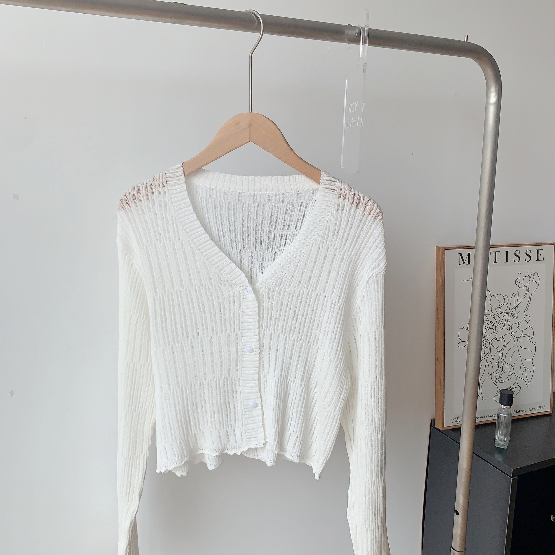 White knitted summer thin cardigan