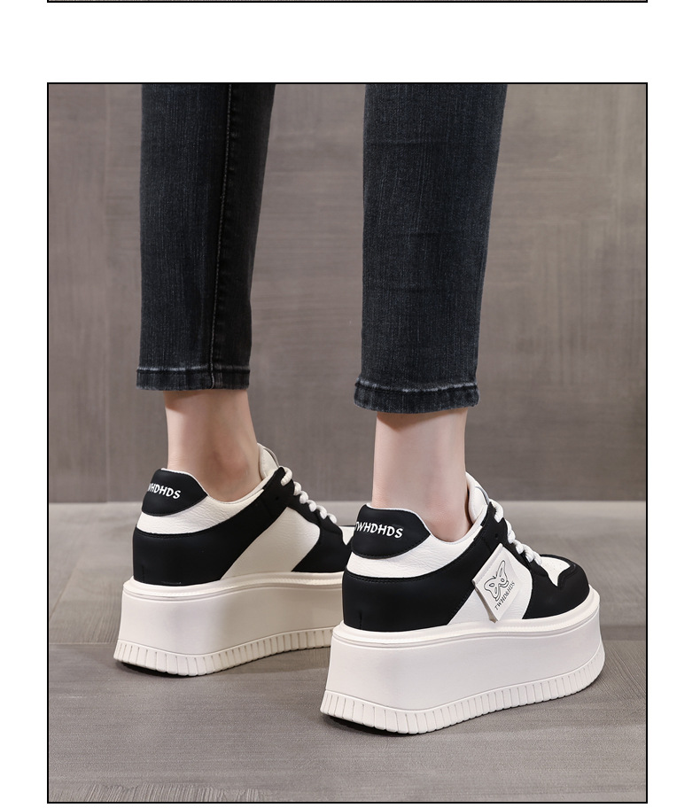 Giày sneaker nữ đế bánh xốp tăng chiều cao bên trong, phối đơn giản mùa hè thu 2024 — Màu be, Màu đen chi tiết 13