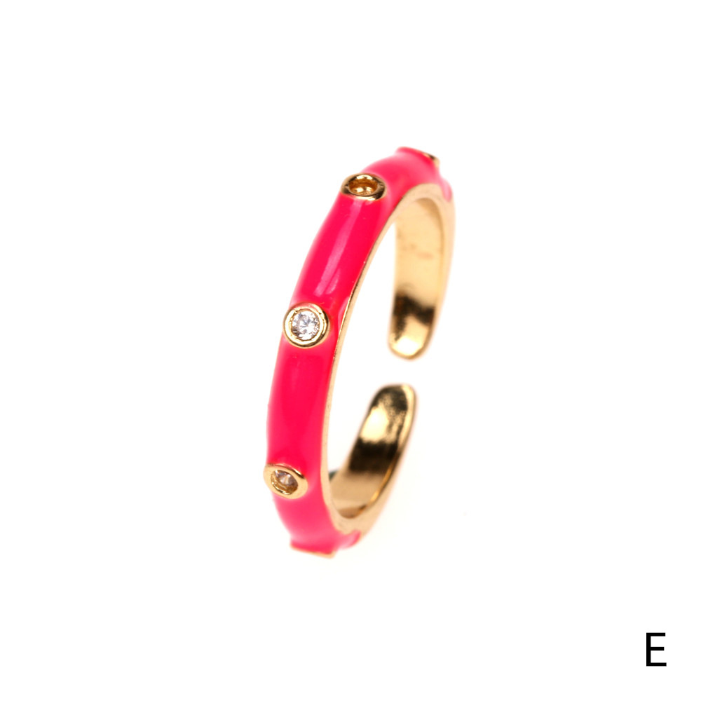 Fashion Enamel Geometric Copper Inlaid Zircon Open Ring Wholesale display picture 6