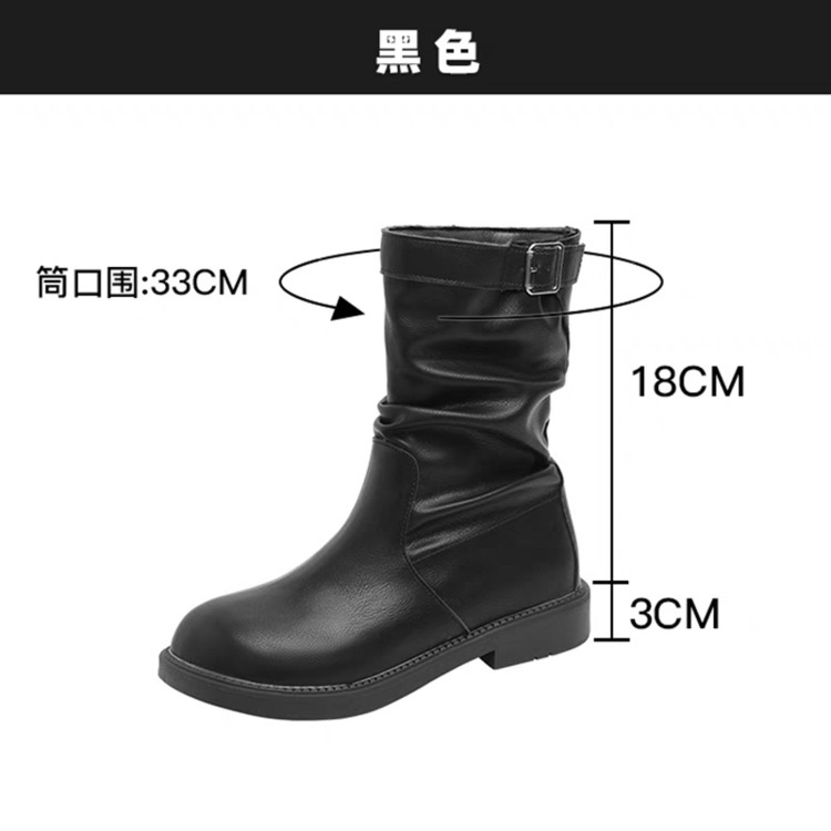 葡萄妈studiolee 韩系圆头褶皱绒面粗跟厚底堆堆低帮短筒靴女秋|undefined