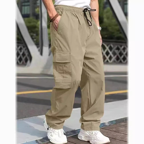 Summer green casual pants, European and American large size, men's loose straight casual charging pants, men