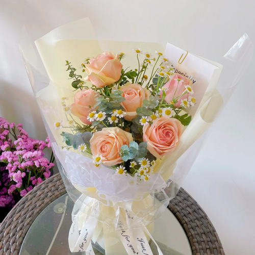 Dustproof transparent flower wrapping paper floral cellophane flower wrapping paper waterproof plastic paper flower shop bouquet cellophane roll
