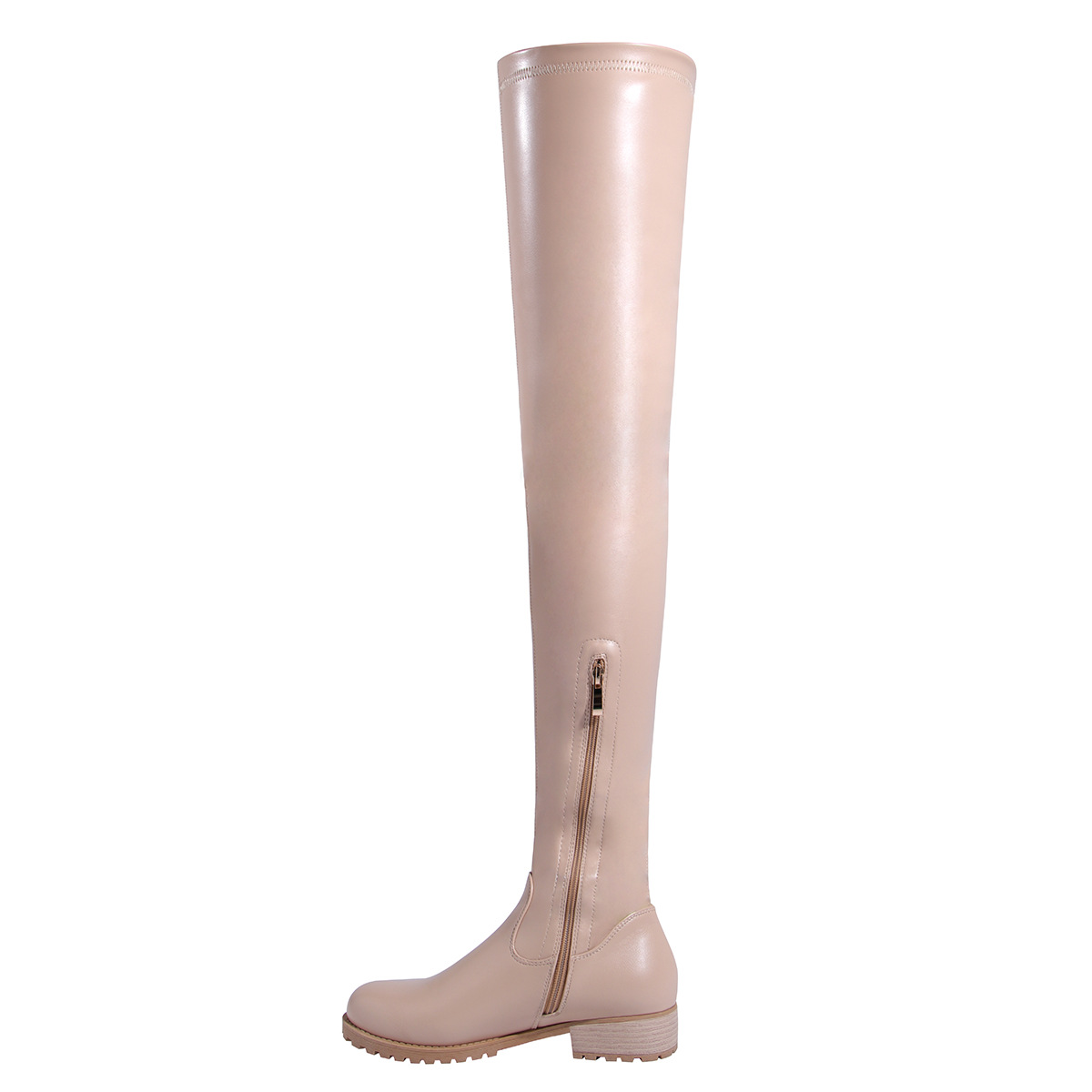 Women's Over The Knee Long Boots Retro Round Toe Mid Heel Zip_voghion.com