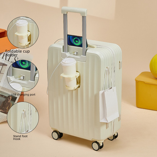 Fashion Luggage Handle Pull-along Zippered USB Travel Suitcase for Men and Women Students Suitcase Silent Swivel Wheels Combination Lock Suitcase