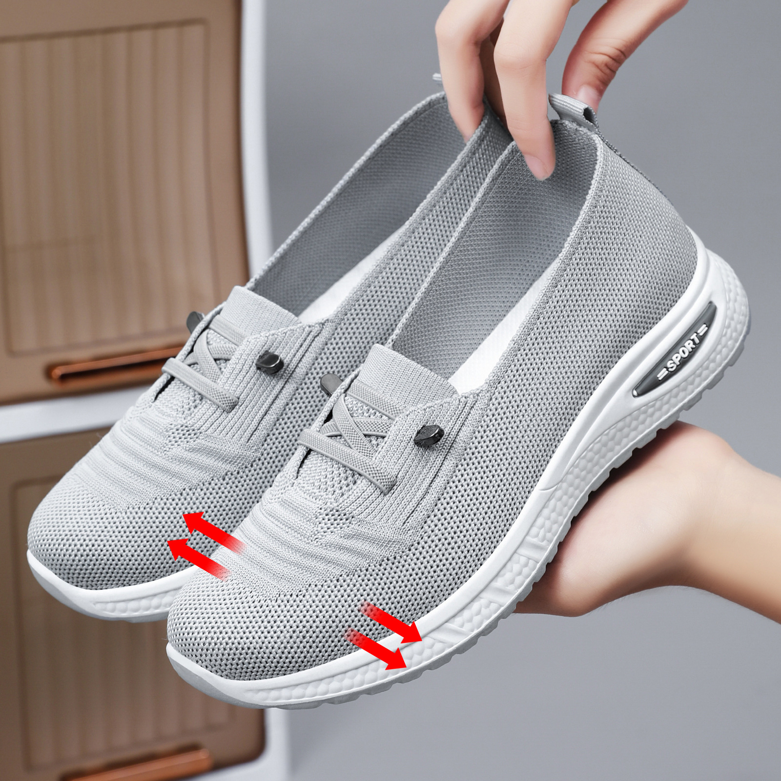 Zapatos de mujer primavera zapatos casuales grandes transfronterizos transpirables zapatos de malla ligera zapatos de lazos suaves zapatos de mujer