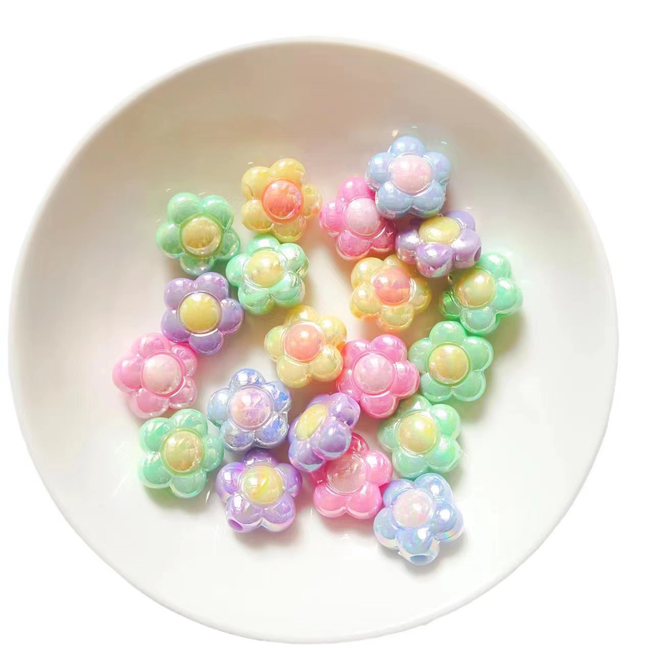 Cuentas de acrílico coloridas plateadas AB y de dos colores girasol, para DIY, accesorios de joyería, llaveros para teléfono móvil, venta al por mayor.