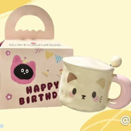 可爱小猫马克杯带盖陶瓷水杯送女生日高颜值有意义礼品情侣可批发