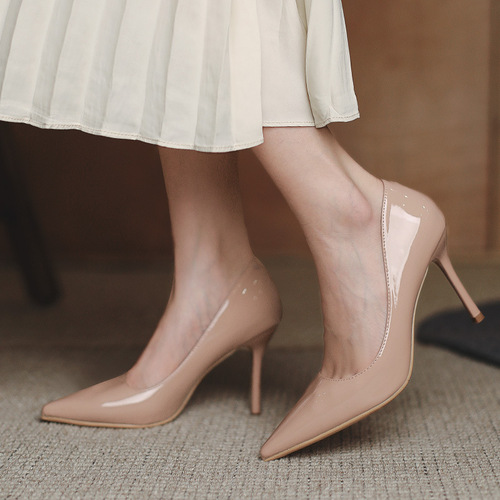 Nude High Heels with Fine Heels for Spring and Autumn, French Pointed Toe, Low Mouth, Versatile, Formal and Professional, Stylish Women's Single Shoes