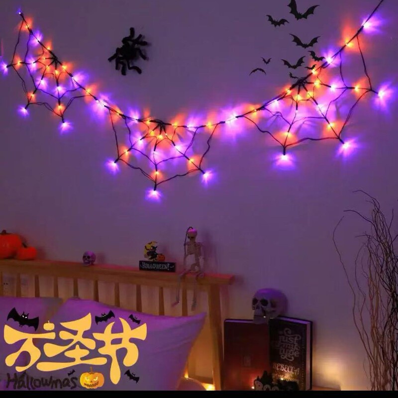 Halloween Spider purple LED Web lights European and American ghost festival outdoor decoration lights haunted house script kill props light string Halloween Spider purple LED Web lights European and American ghost festival outdoor decoration lights haunted house script kill props light string