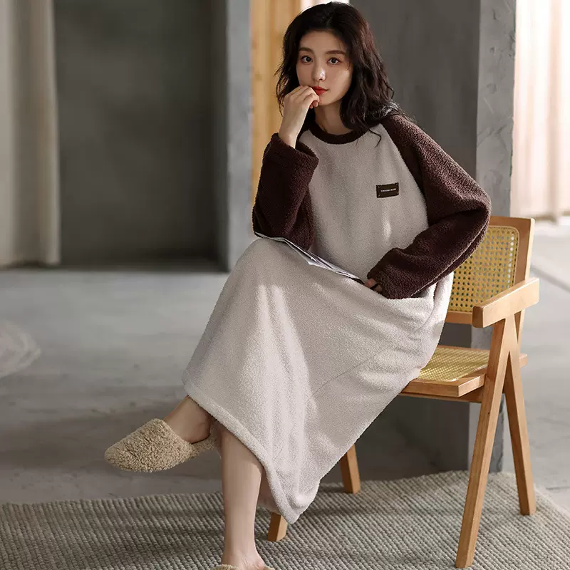 秋冬季韩版珊瑚绒睡裙加厚款法兰绒睡衣长款可爱公主风保暖家居服