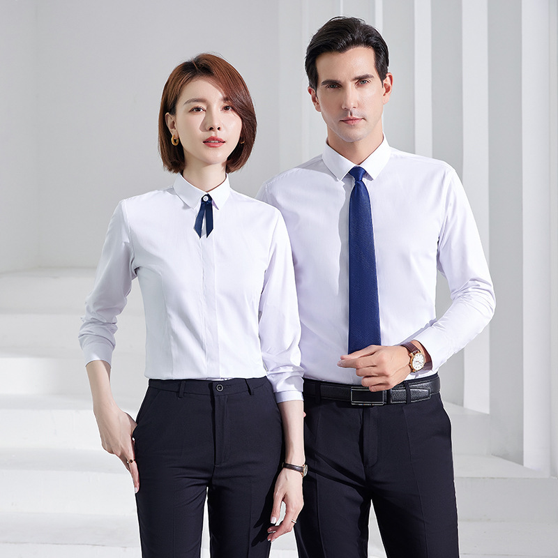Spring, Autumn and Winter Business Attire Cotton Shirts for Men and Women, Long-Sleeved Shirts, Office 4S Store Business Formal Wear Work Clothes