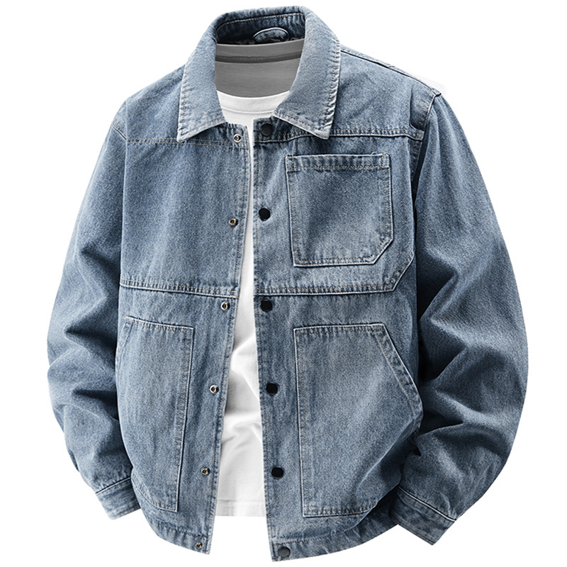 Spring 2025 new outdoor trendy light luxury denim jacket with denim wash process and 300T pongee lining
