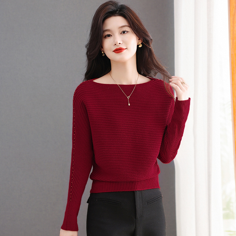 2025 New Winter Wool Base Sweater for Women Versatile Slimming Age-Reducing Stylish Off-Shoulder Knit Sweater Inner Layer Knitwear