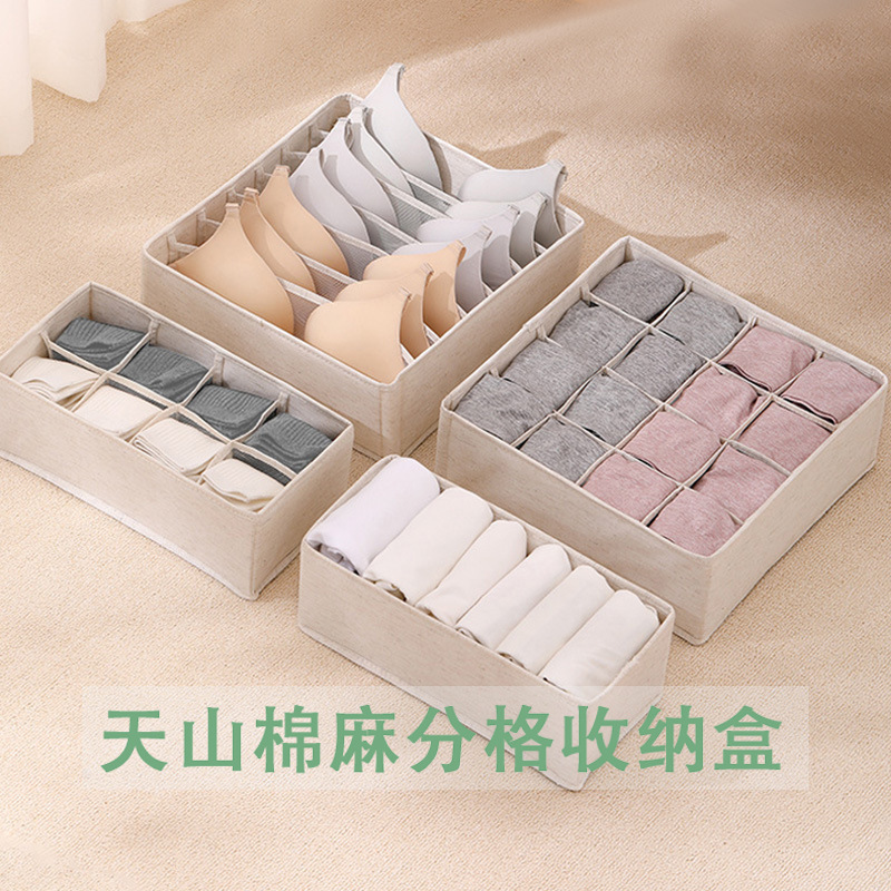 Cotton and Linen Underwear Storage Box Socks Leggings Storage Box suit Drawer Wardrobe Finishing Box Foldable Household