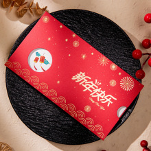 新年简约圆孔贺卡烫金商务送员工客户卡片印刷红色春节过年祝福卡